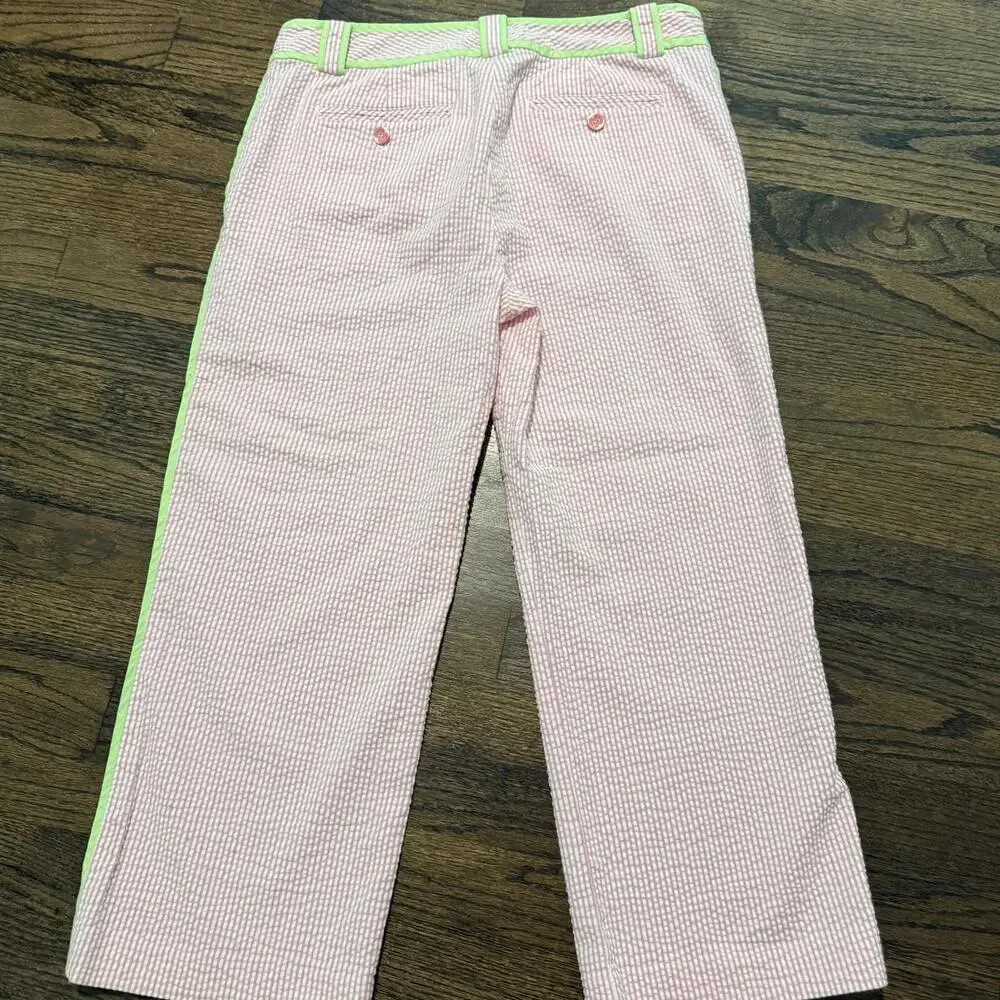 Lilly Pulitzer NADIA CAPRI Pink & White Stripped Seersucker Capri Pants Size 4 - Picture 2 of 5